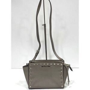 Michael Kors SELMA Gray Leather Adjustable Strap Studded Crossbody Bag